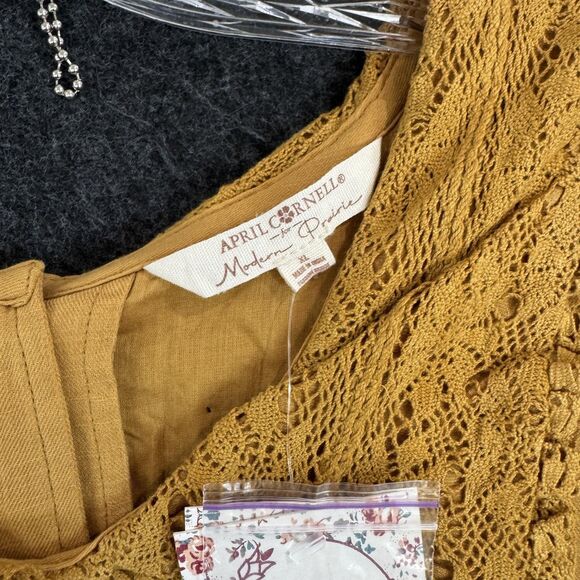 April Cornell My Dear Austin Dress Women's XL Gold Cotton Boho Prairie Maxi - Picture 3 of 10
